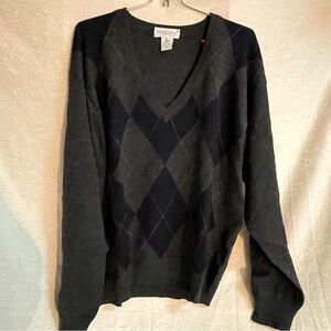 Vintage Tricots St Raphael merino wool v-neck sweater grey& blue men’s XL